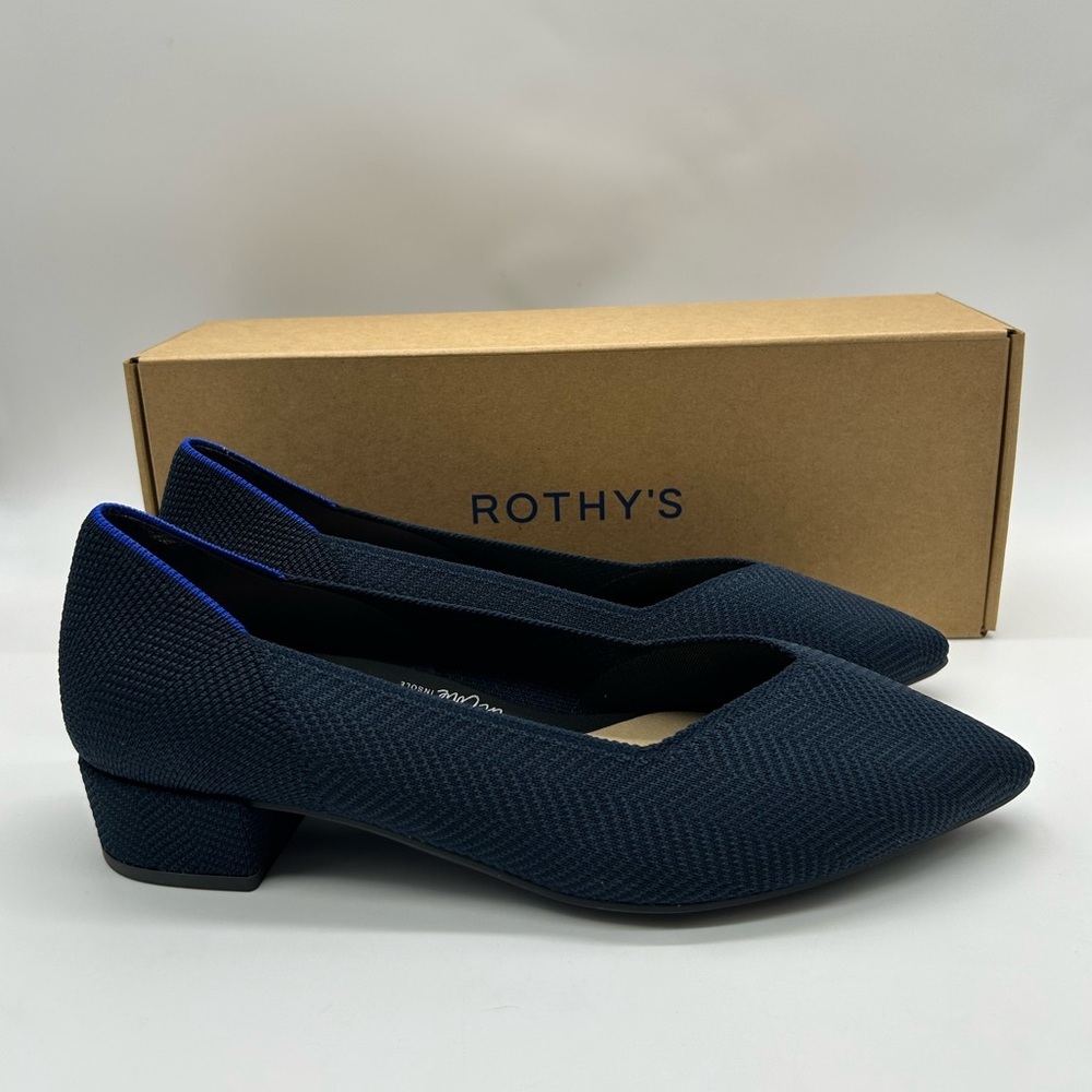 Rothy’s The High Point Knit Heels Navy Blue Sustainable Shoes Size 12 New In Box - Picture 12 of 12